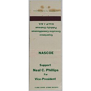 Vintage Matchbook Cover NASCOE Neal C Phillips Campaign